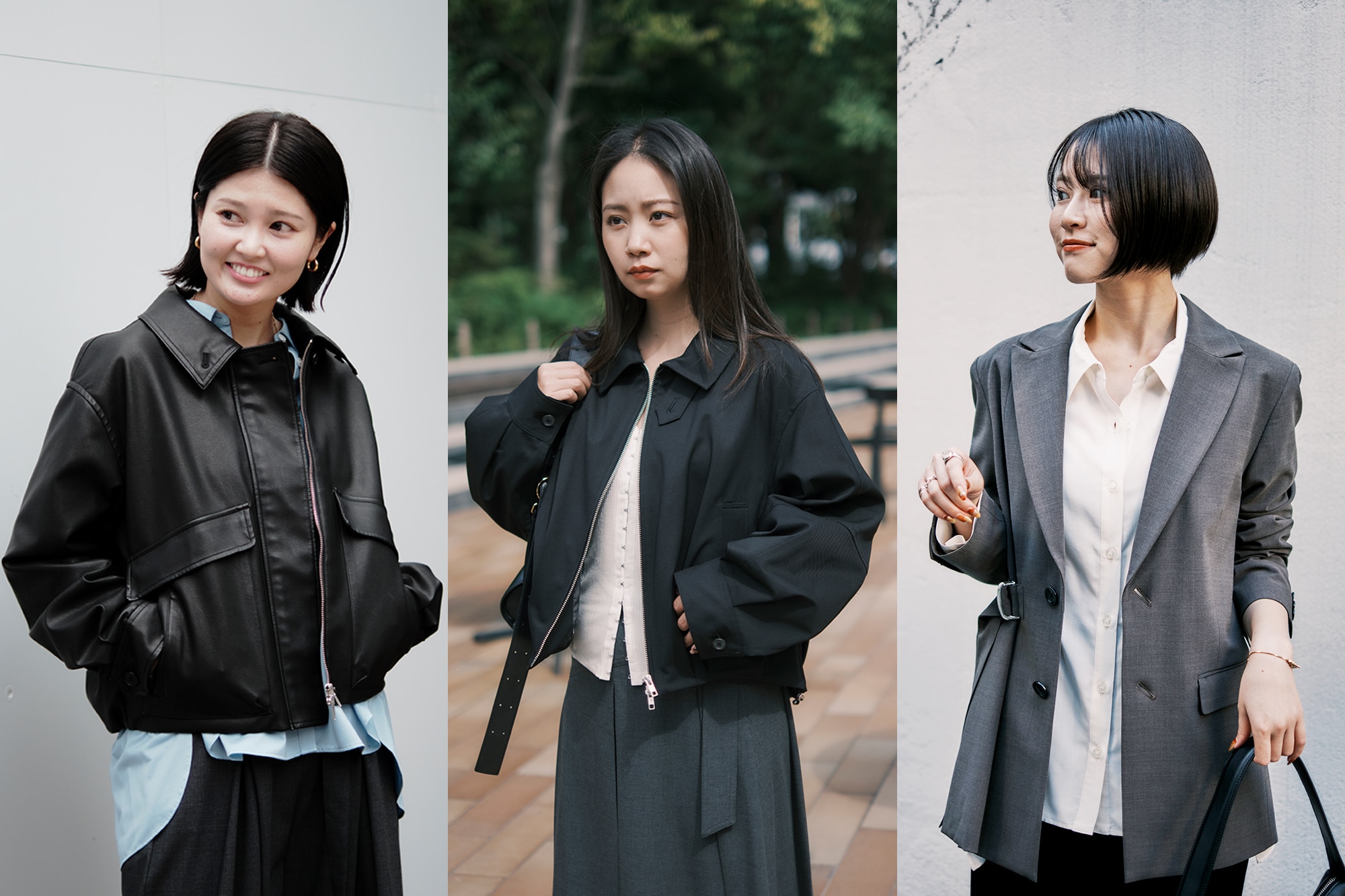 3人のモデルが冬のアウターを着用した集合カット