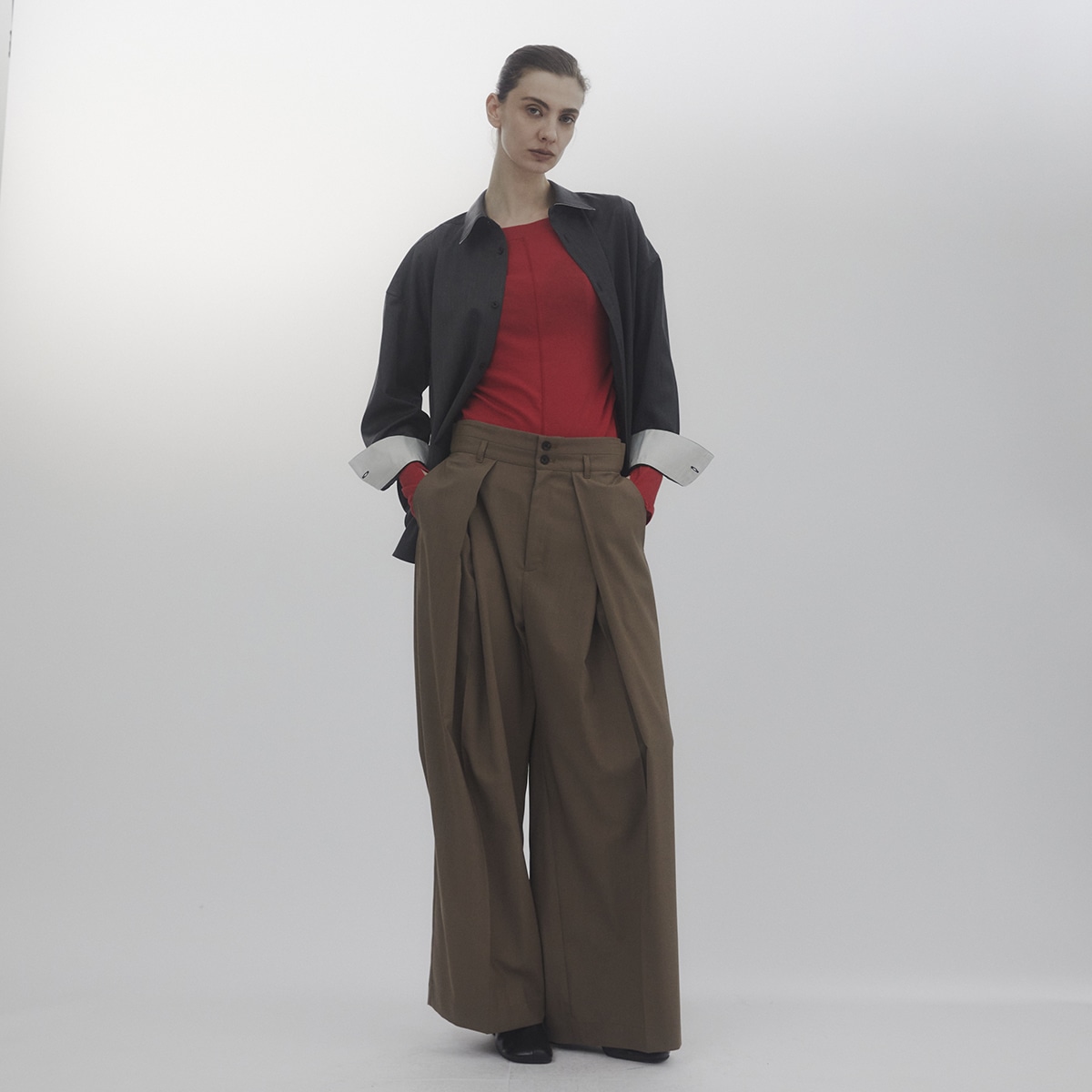 Belt Arranged Tuck Wide Pants
