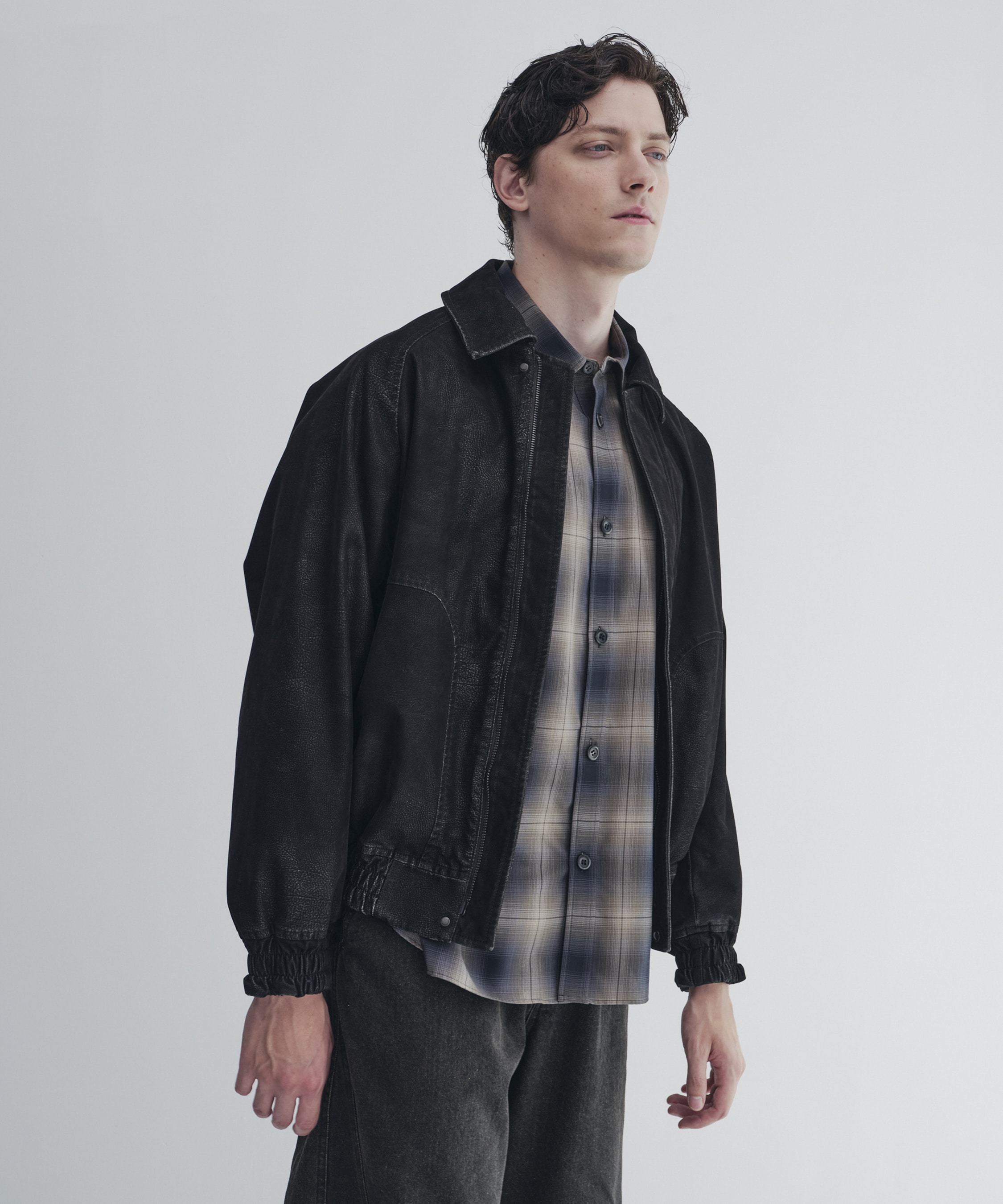 ソフトドレープオンブレチェックシャツ