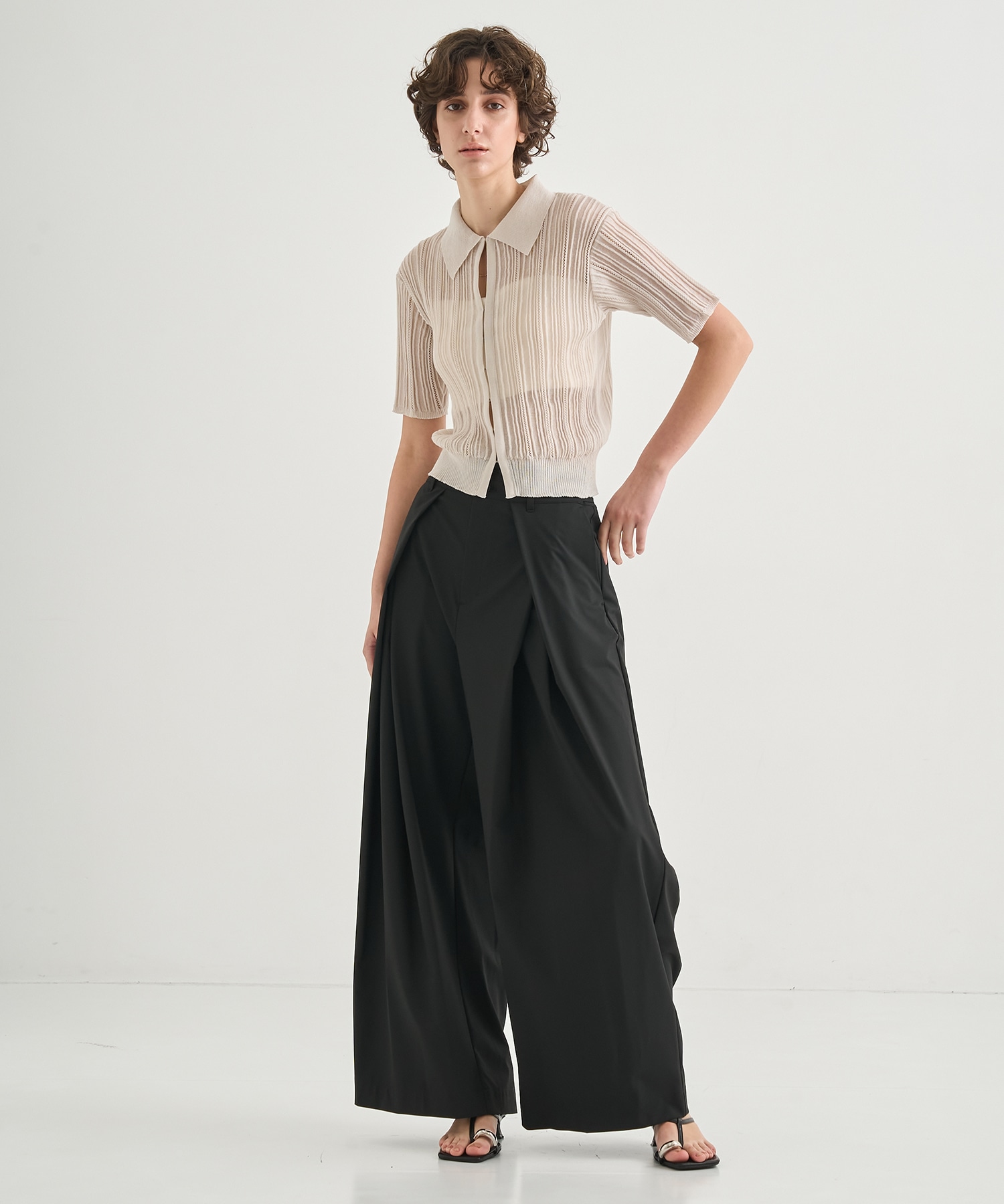 Belt Arranged Tuck Wide Pants