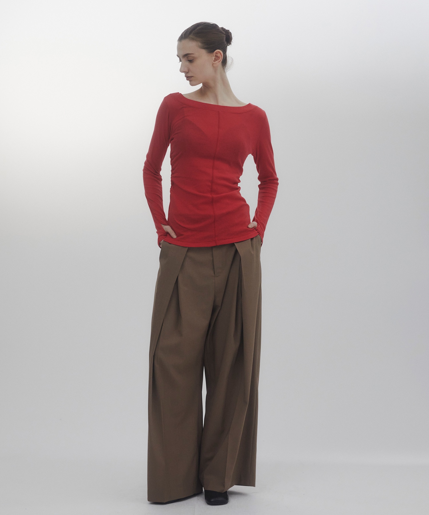 Belt Arranged Tuck Wide Pants
