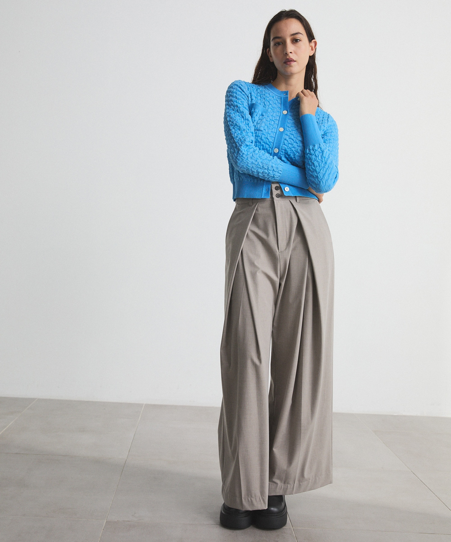 Belt Arranged Tuck Wide Pants
