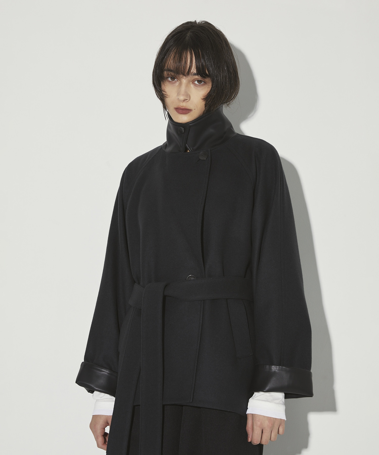 Leather Contrast Coat