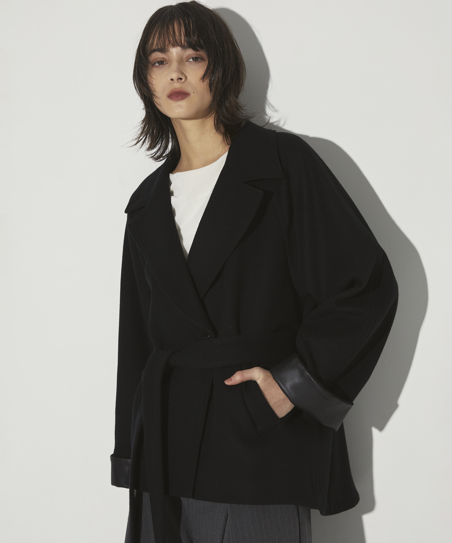 Leather Contrast Coat