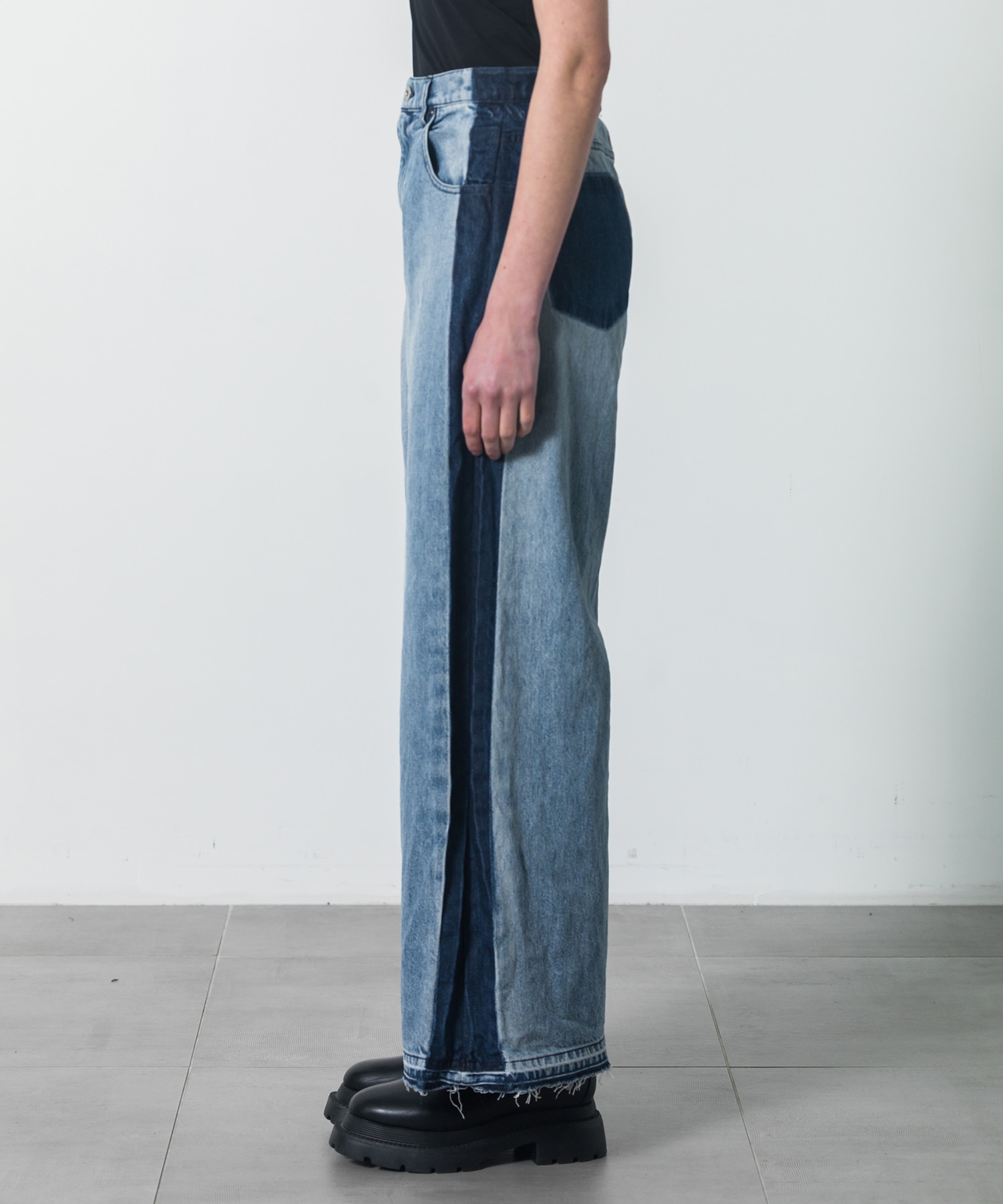 コントラストワイドデニムパンツ