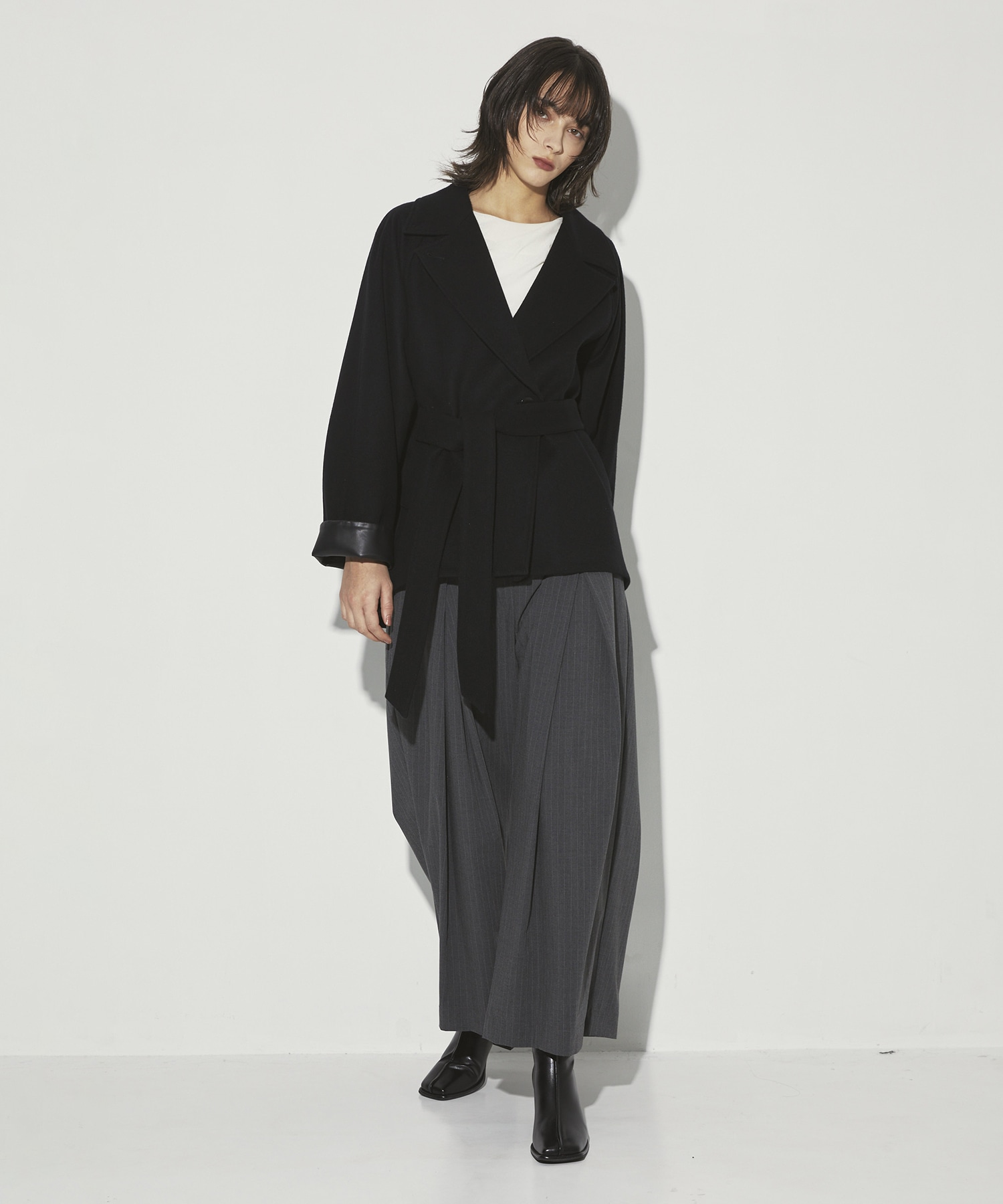 Leather Contrast Coat