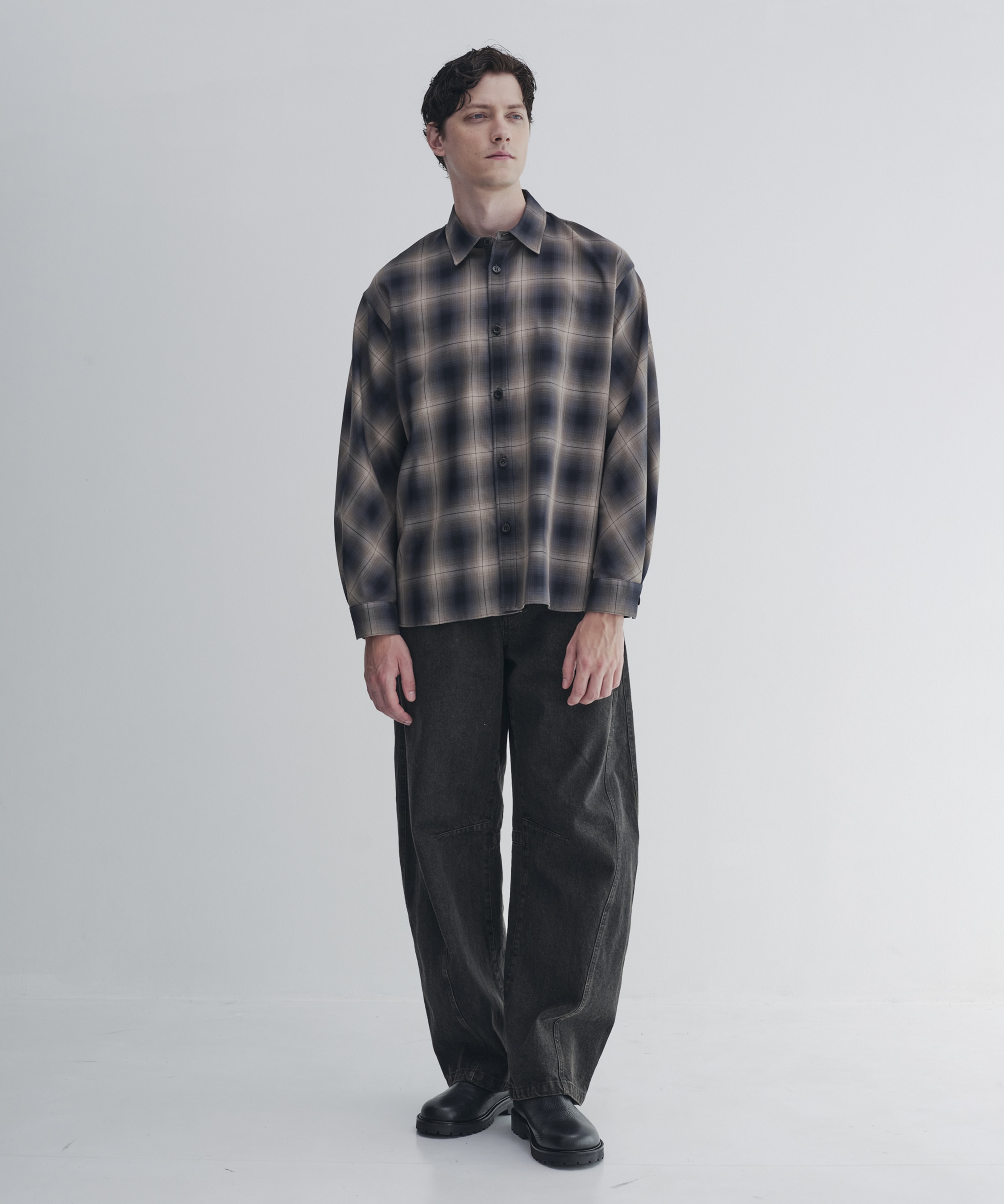 ソフトドレープオンブレチェックシャツ