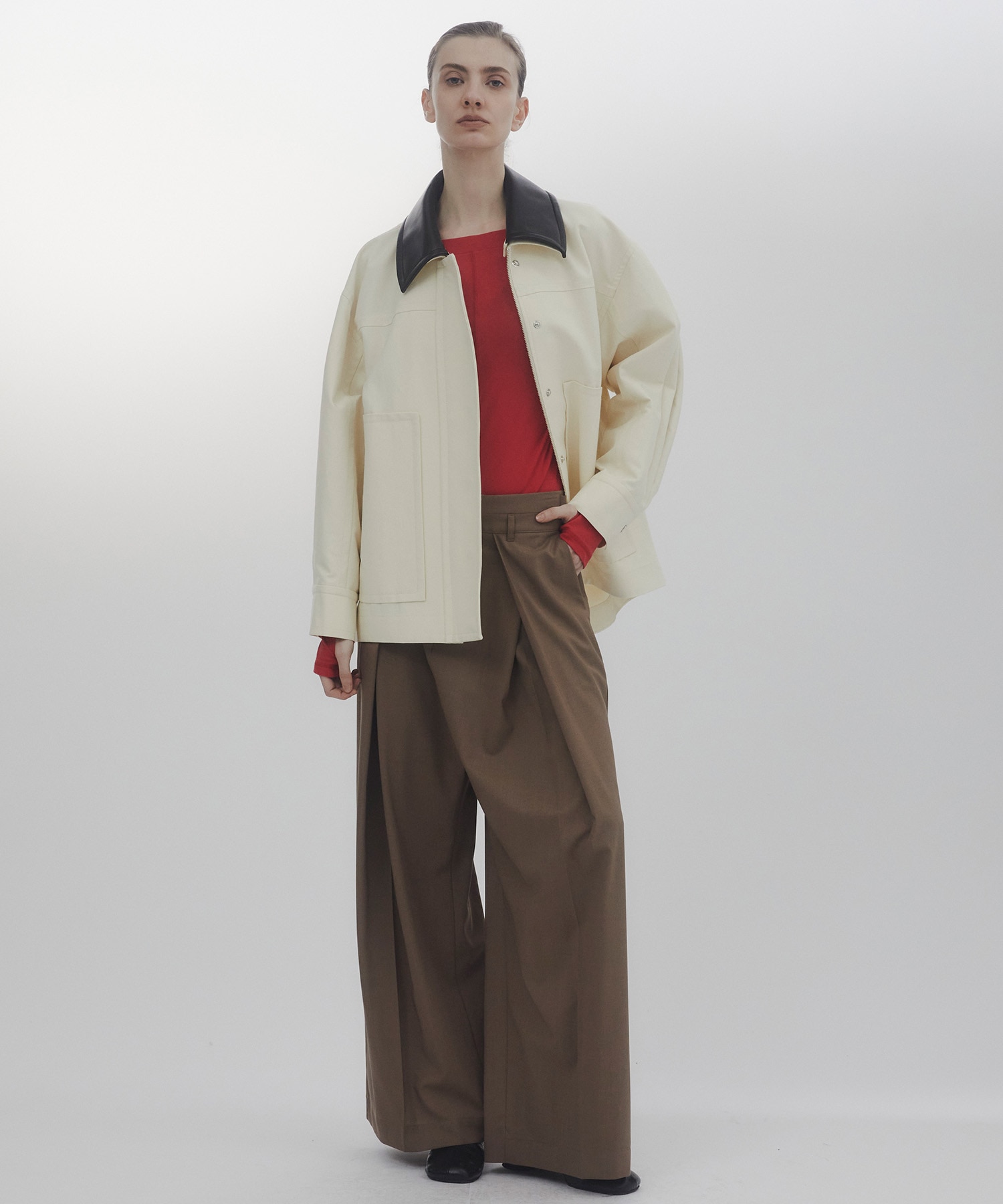 Belt Arranged Tuck Wide Pants
