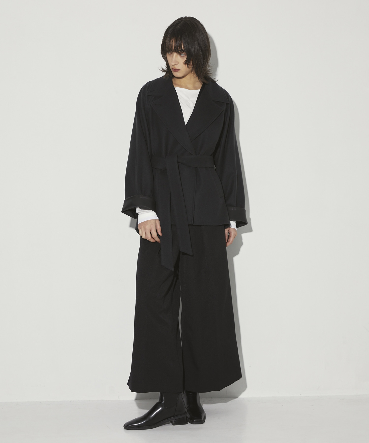 Leather Contrast Coat