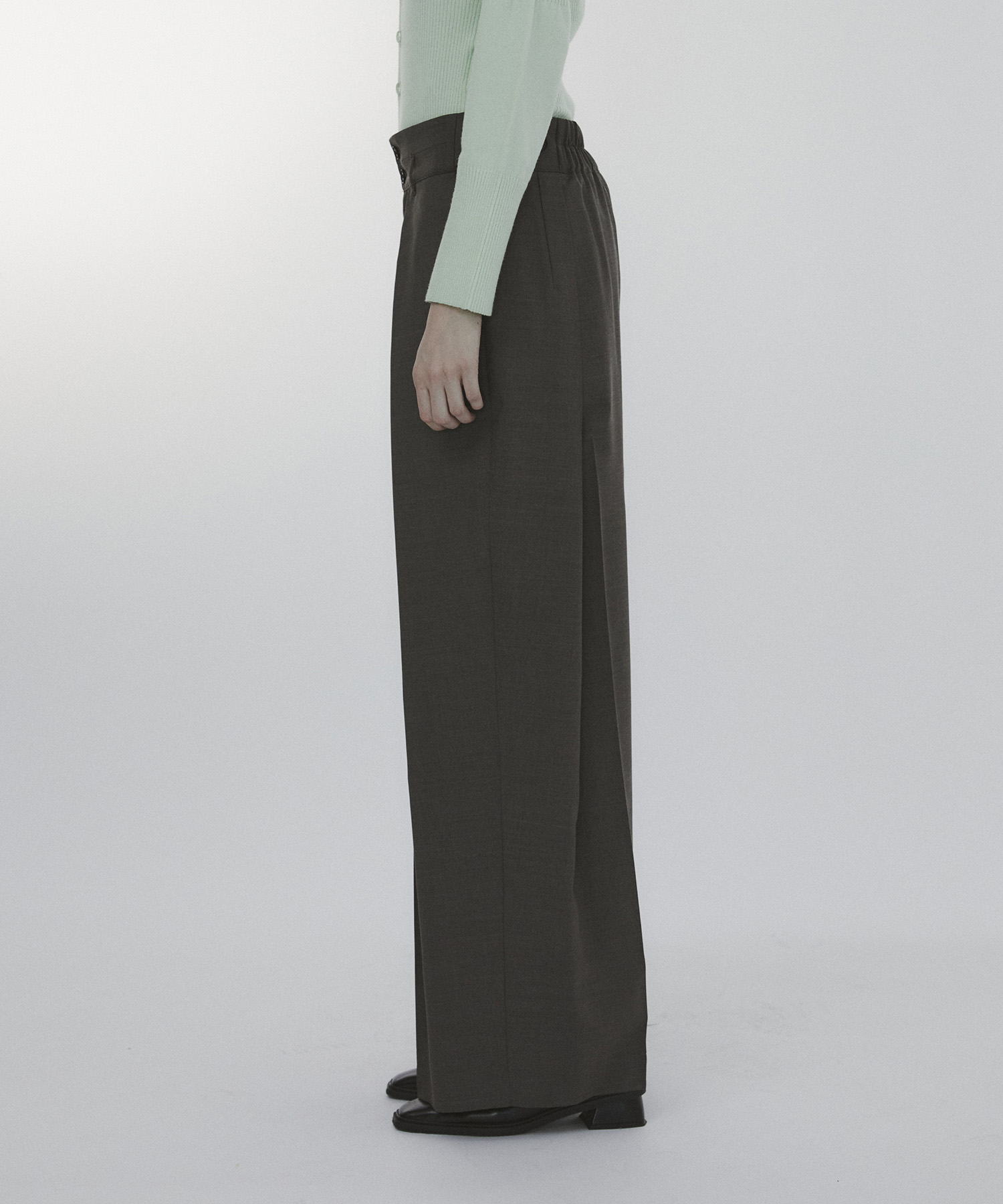 Belt Arranged Tuck Wide Pants