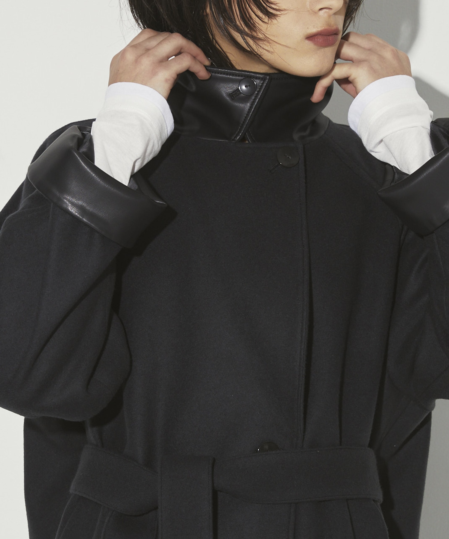 Leather Contrast Coat