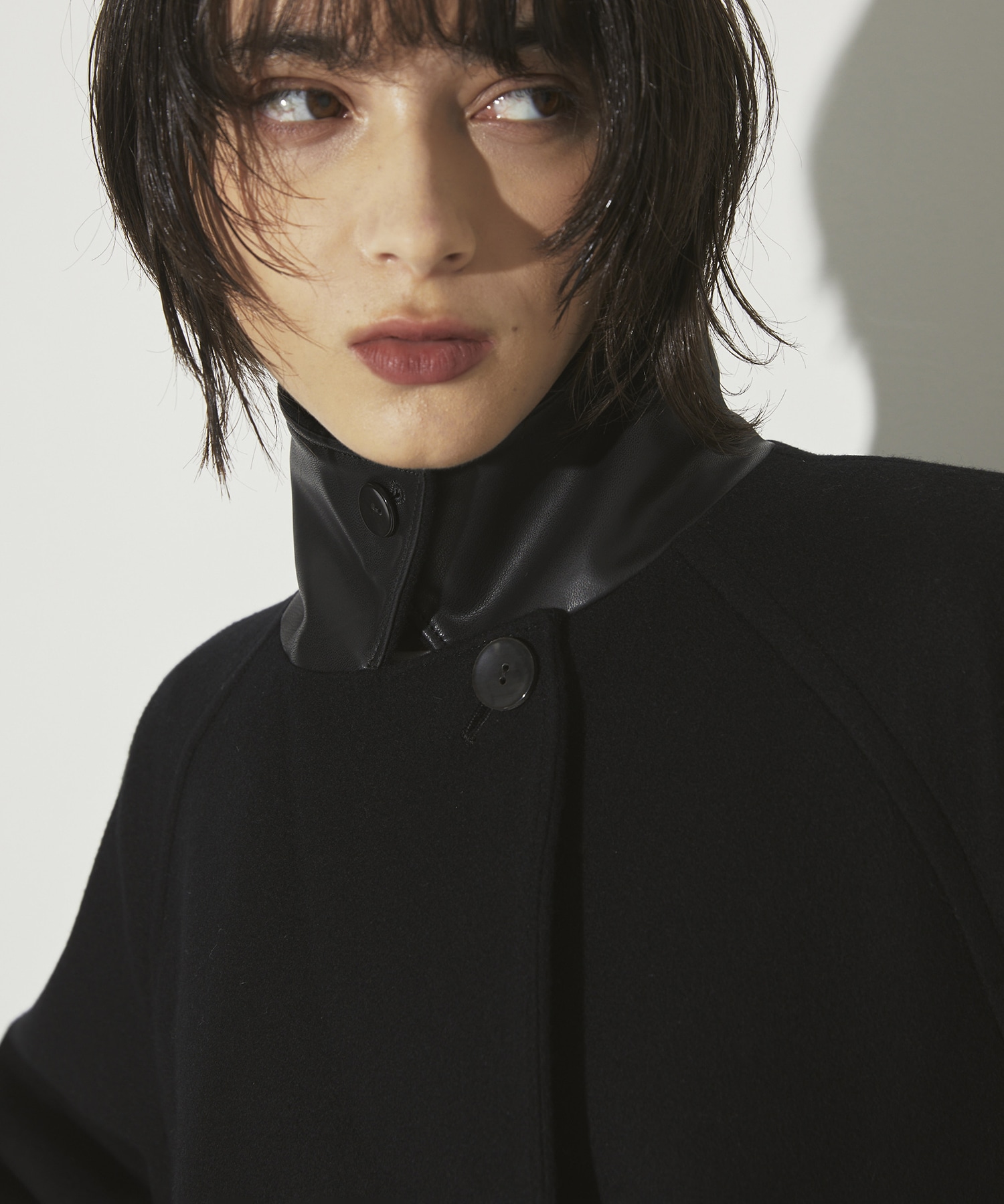 Leather Contrast Coat