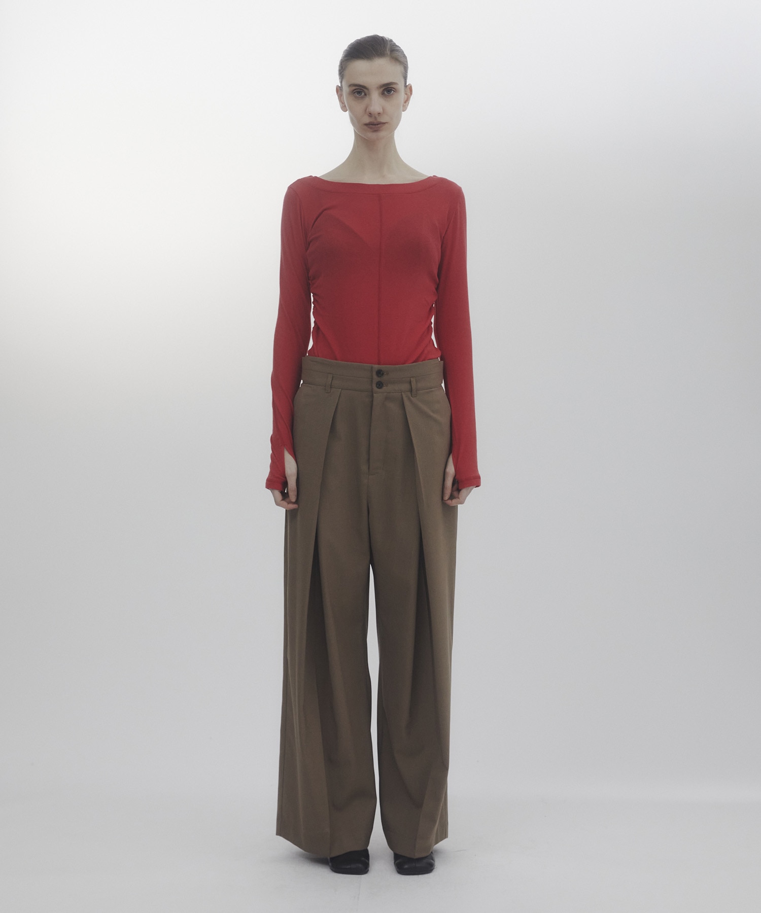 Belt Arranged Tuck Wide Pants