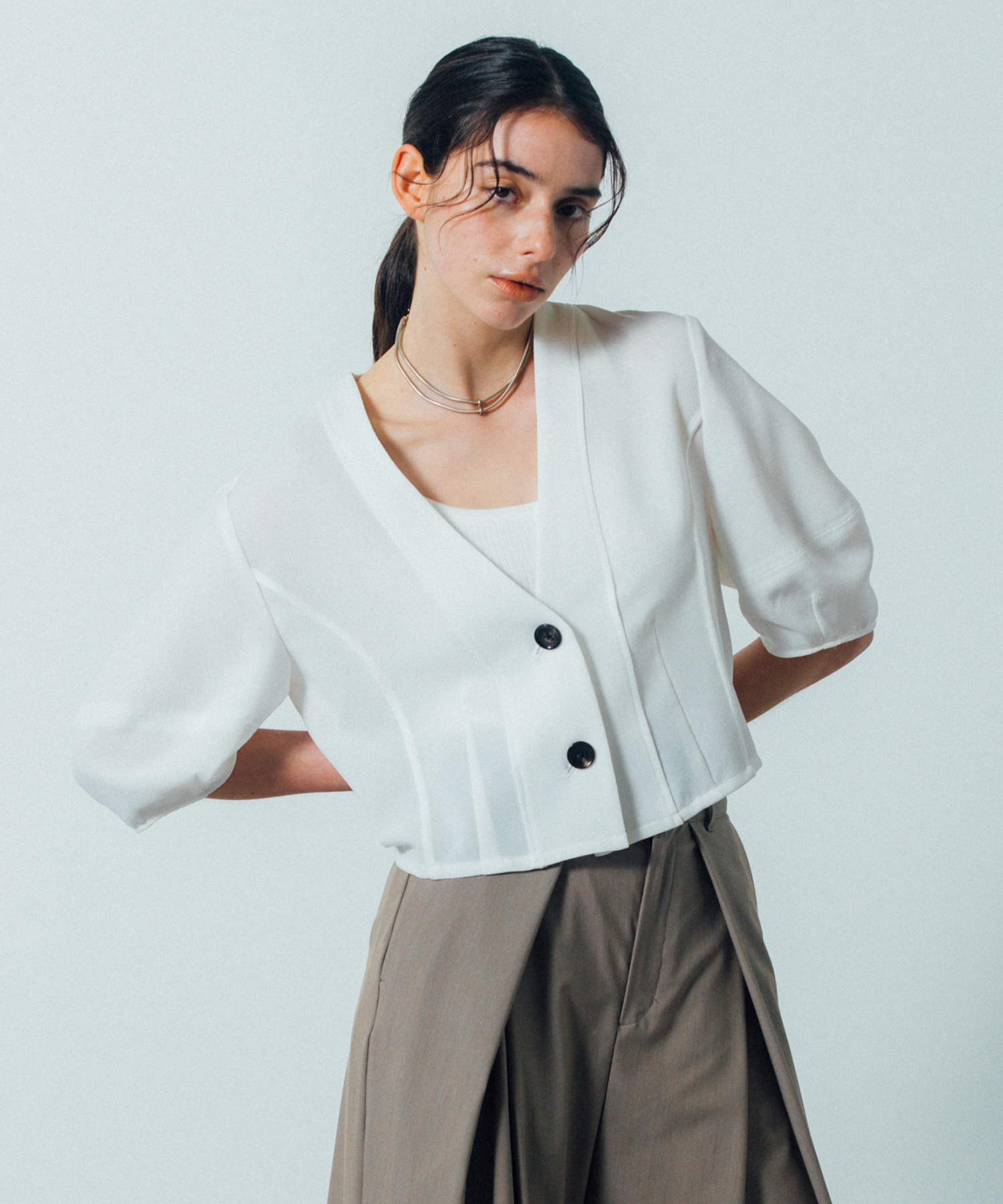 bubble Sleeve Collarless Jacket