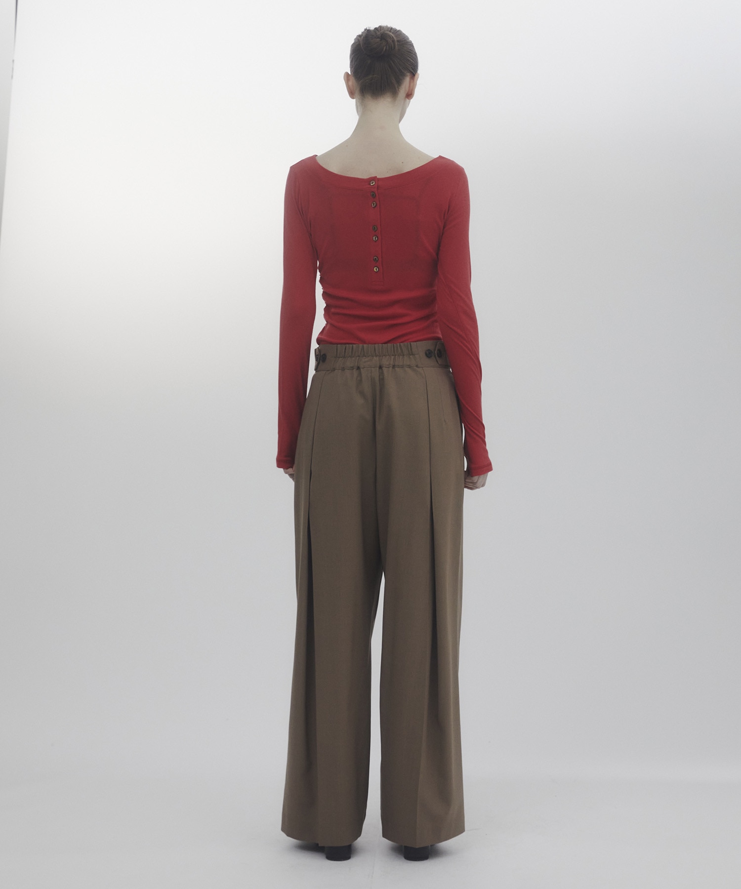 Belt Arranged Tuck Wide Pants