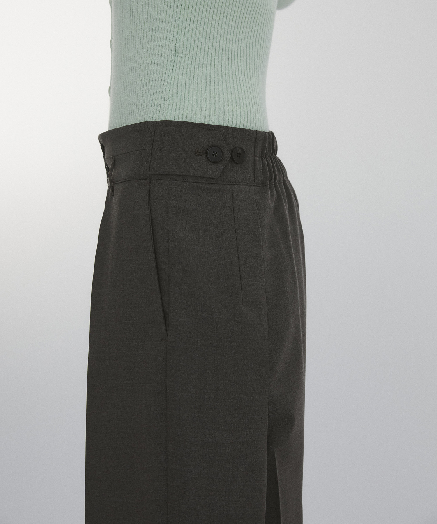 Belt Arranged Tuck Wide Pants