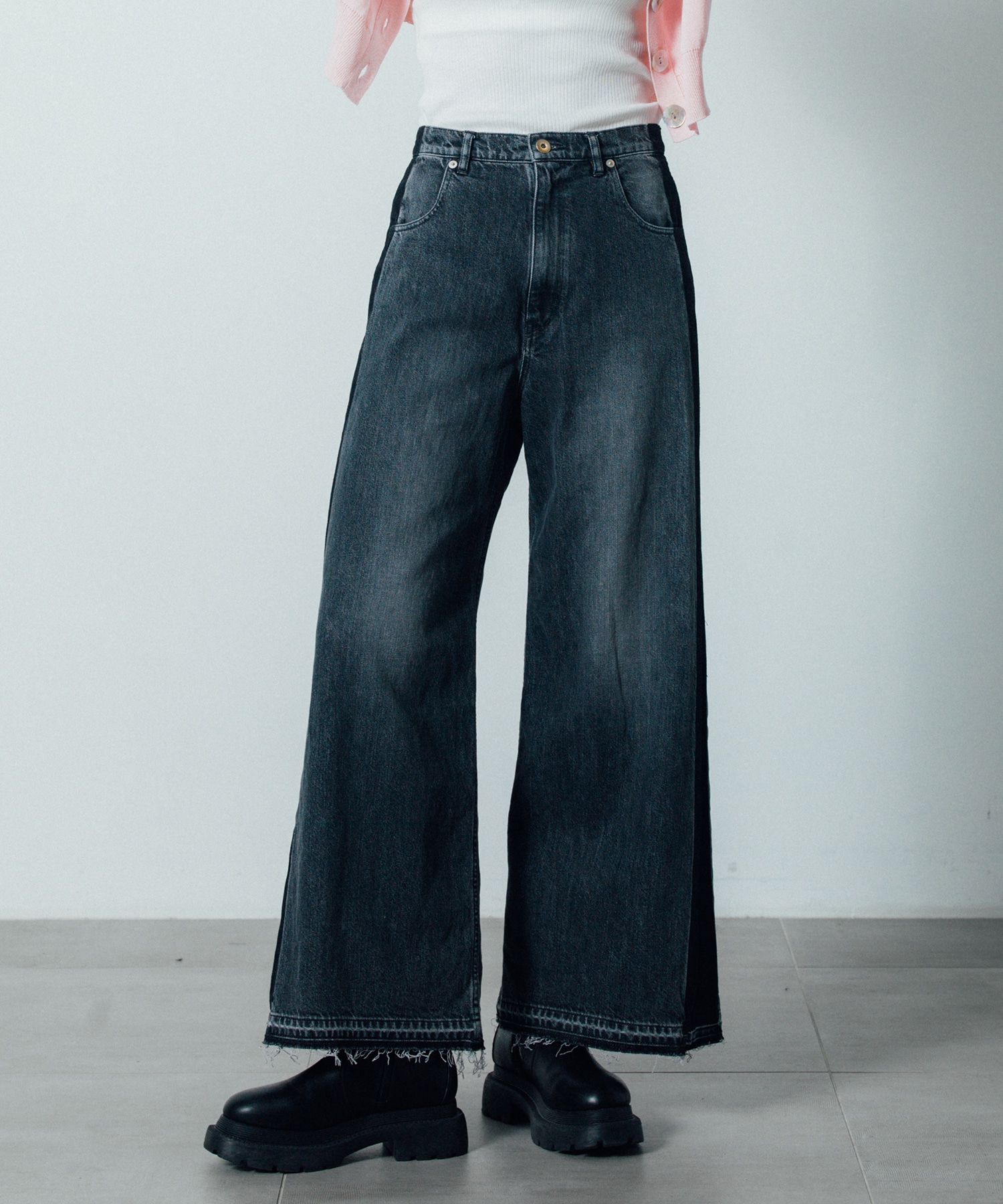 【残りわずか】コントラストワイドデニムパンツ