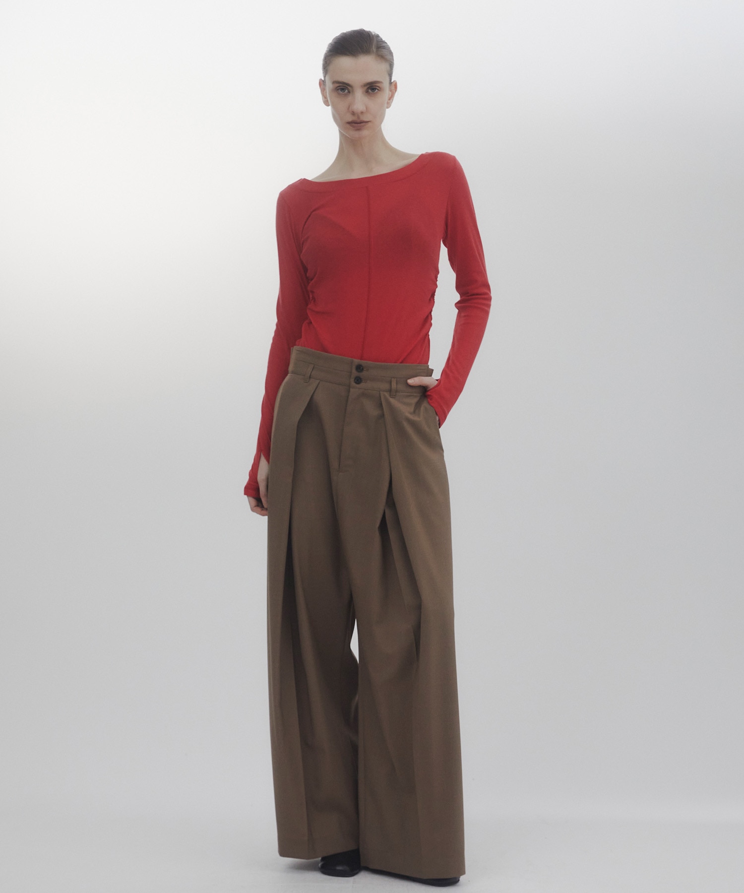 Belt Arranged Tuck Wide Pants