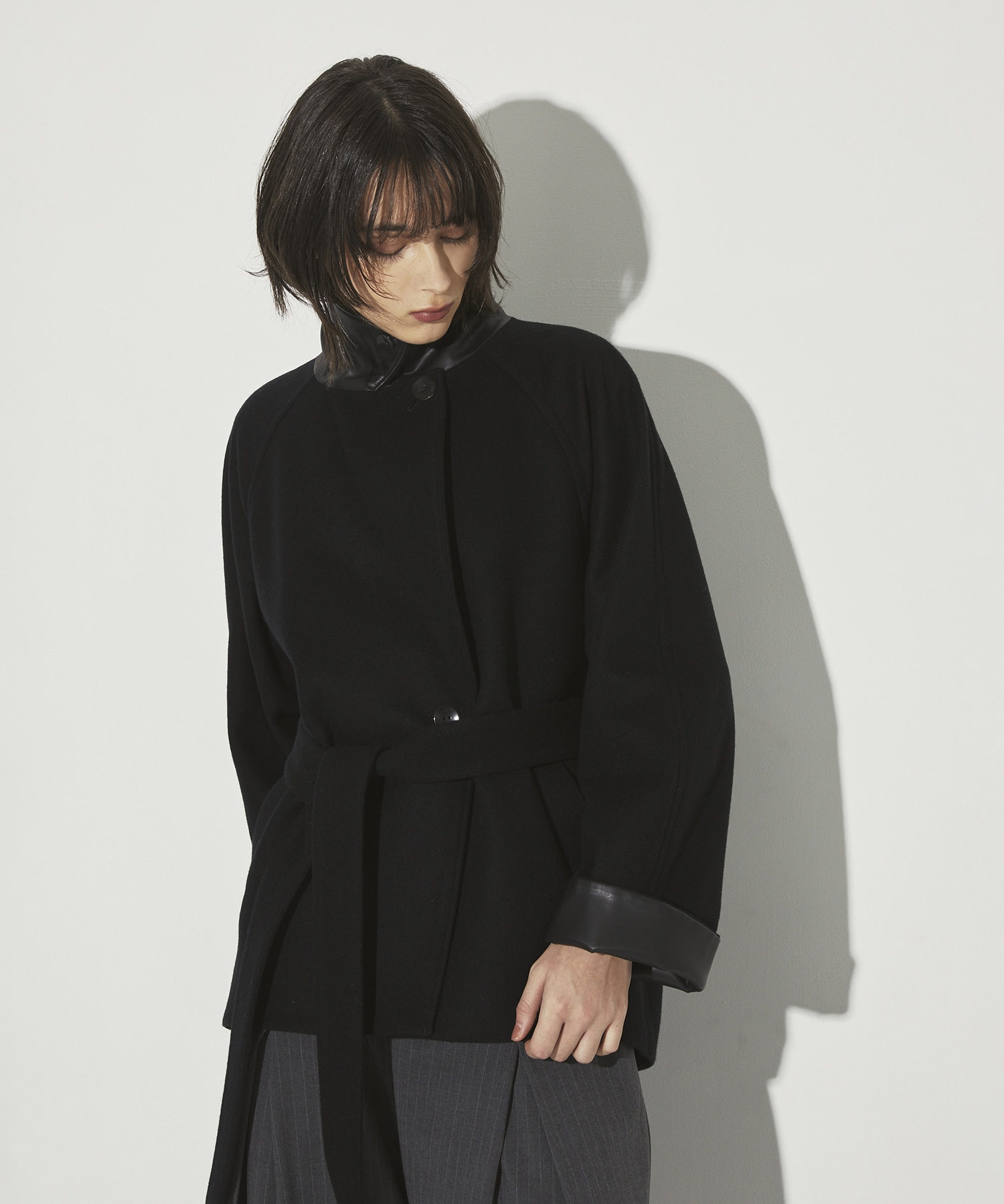 Leather Contrast Coat