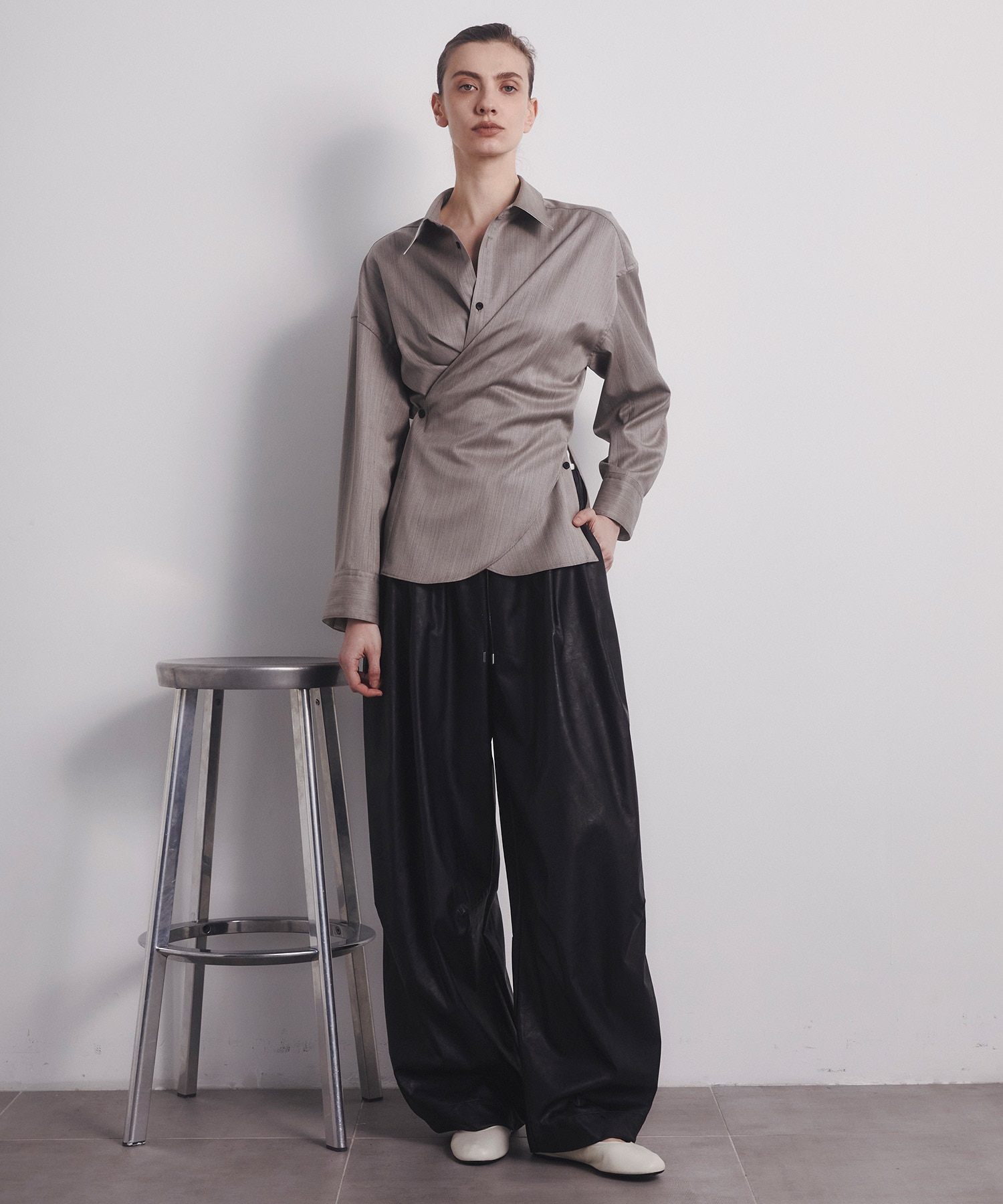 Faux Leather Barrel Trousers