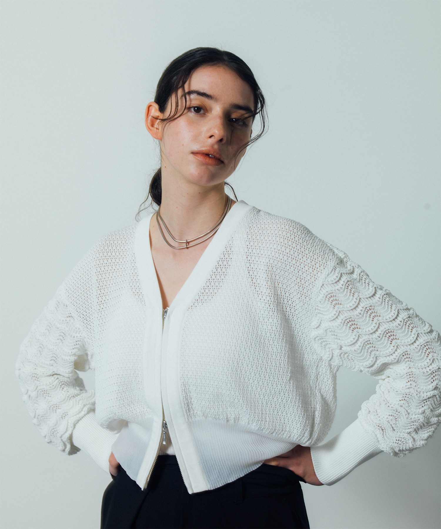 Lace Sleeve Zip Cardigan