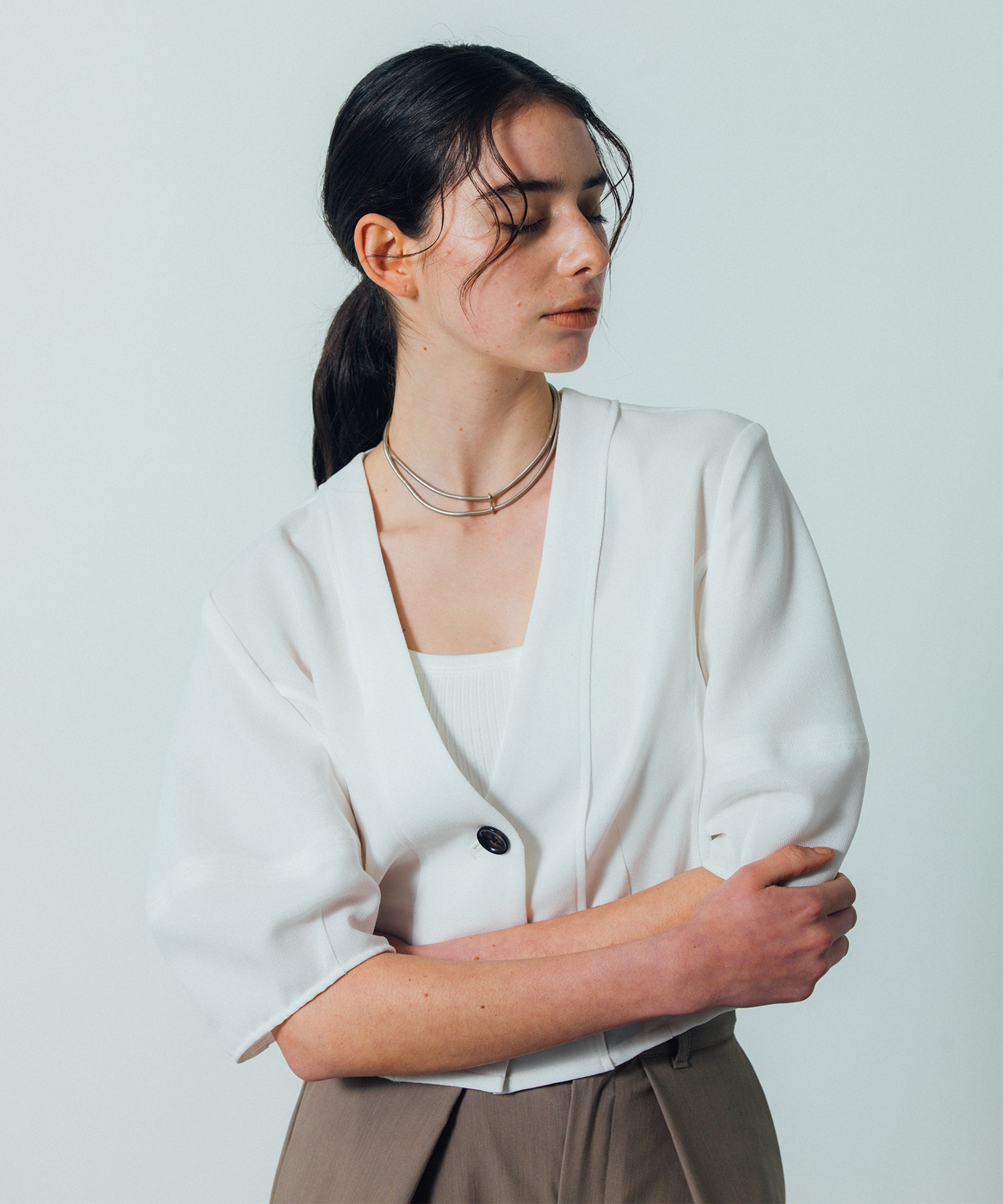 bubble Sleeve Collarless Jacket