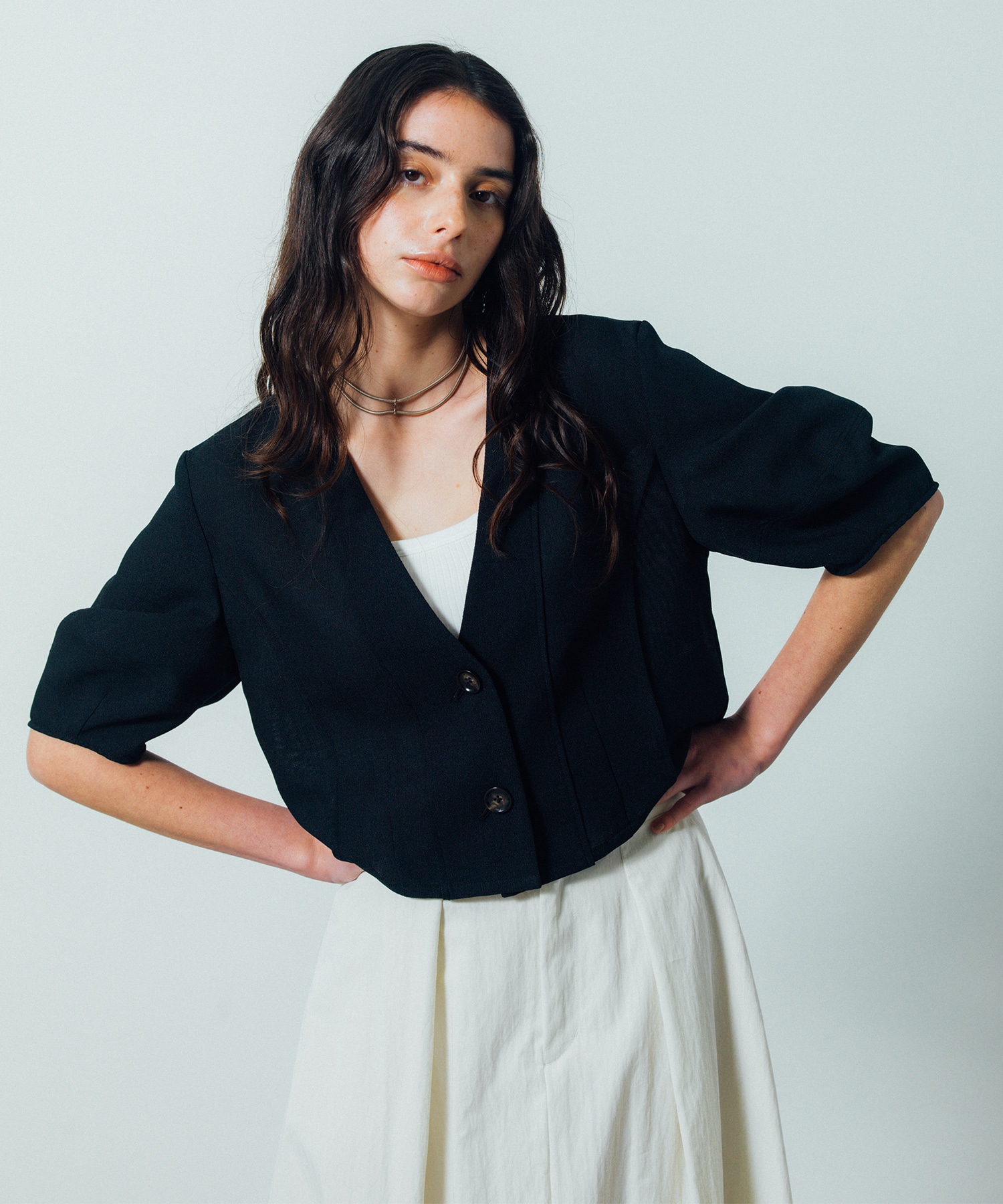 bubble Sleeve Collarless Jacket