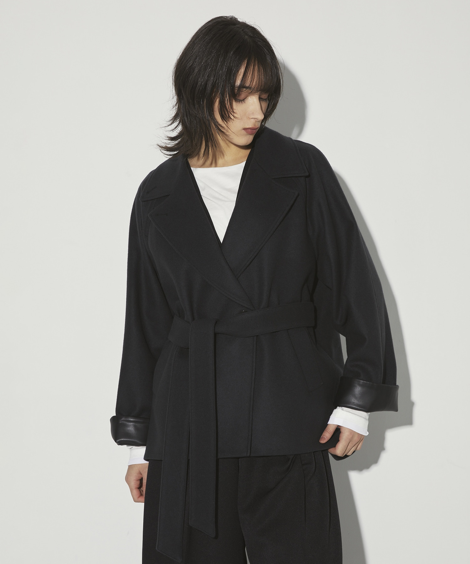 Leather Contrast Coat