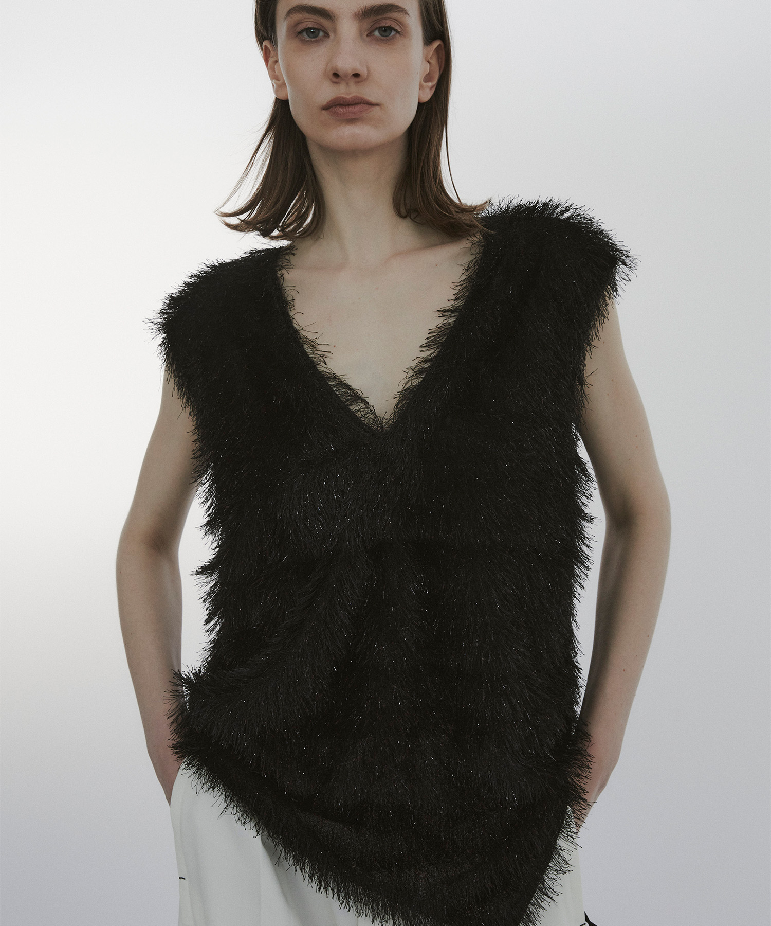 Sleeveless 2way Fringe Top